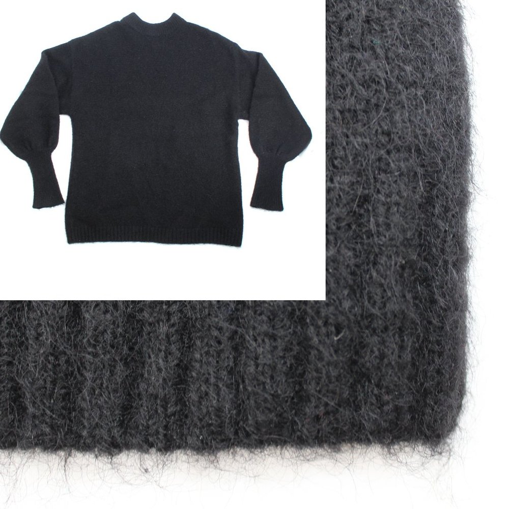 Black Mohair Sweater Puffy Sleeves Boxy Oversized Fluffy Knit Tall Ribbed Cuffs - Picture 2 of 14